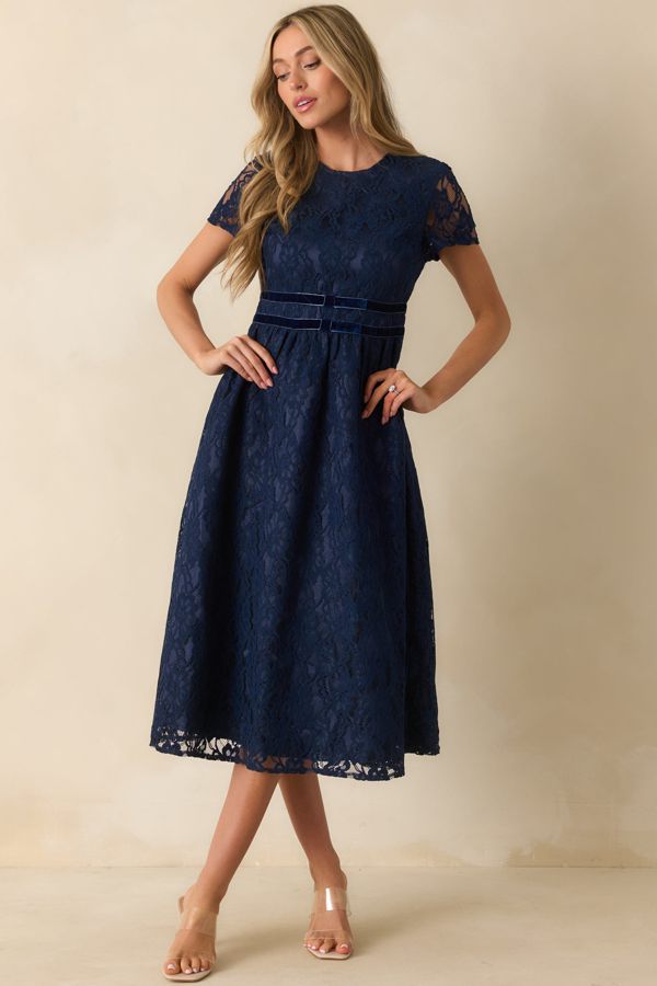 Navy fitted-waist midi